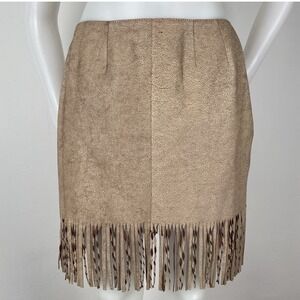 Double D Ranch Brown Tan Leather Skirt Fringe Hem Southwest Western Medium